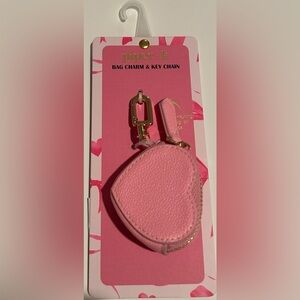 New Piper k Bag Charm & Key Chain Pink Vegan Leather Heart Gold Tone Hardware